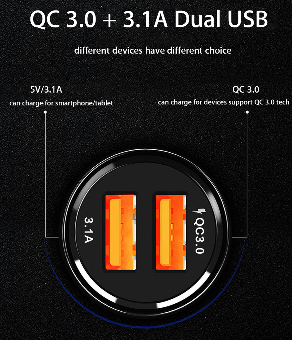 Carregador Veicular Duplo USB 3.0