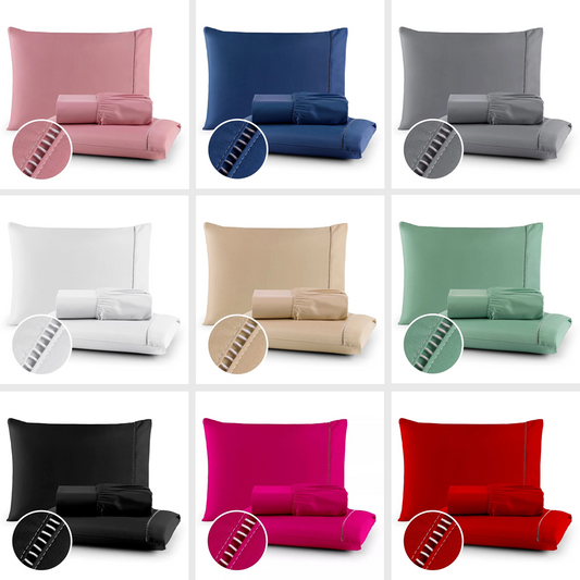 Jogo de Lençol 03 Peças 400 Fios Cama Casal Queen Micropercal Ponto Palito