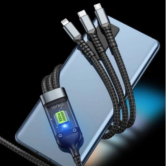 Cabo De Carregamento De Liga De Zinco 3 Em 1 100W 6A Carregador Super Rápido USB Proteção Para Micro Tipo C-A1