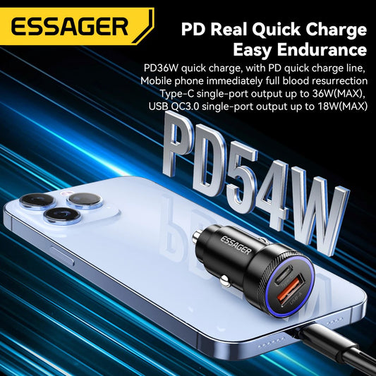 Carregador Essager 54W LED Usb Tipo C De Carro