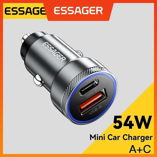 Carregador Essager 54W LED Usb Tipo C De Carro