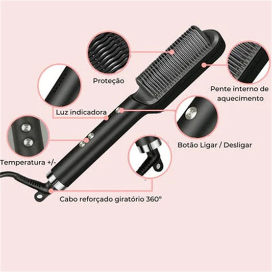 Escova Alisadora de Cabelos Multifuncional Bivolt 5 em 1