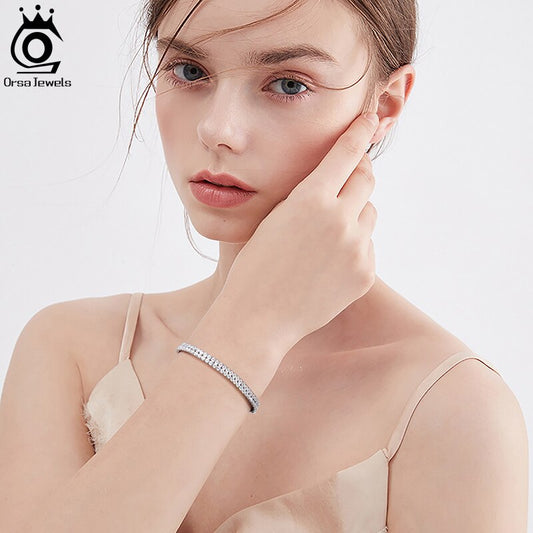 Pulseira Desenho Geométrico de Prata 2 linhas 2.0mm